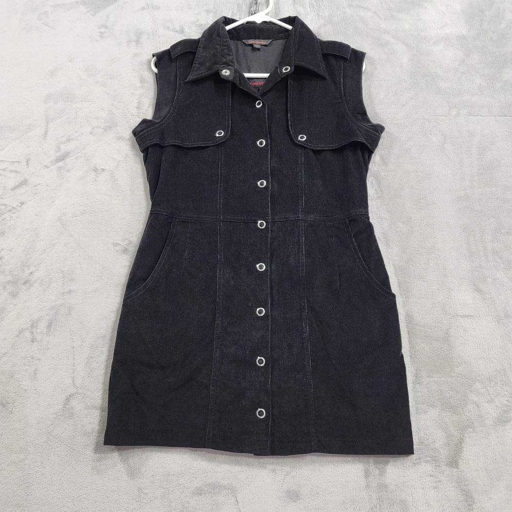 Latin Quarters Dress Womens S Black Corduroy Snap Front Collared Utility Mini